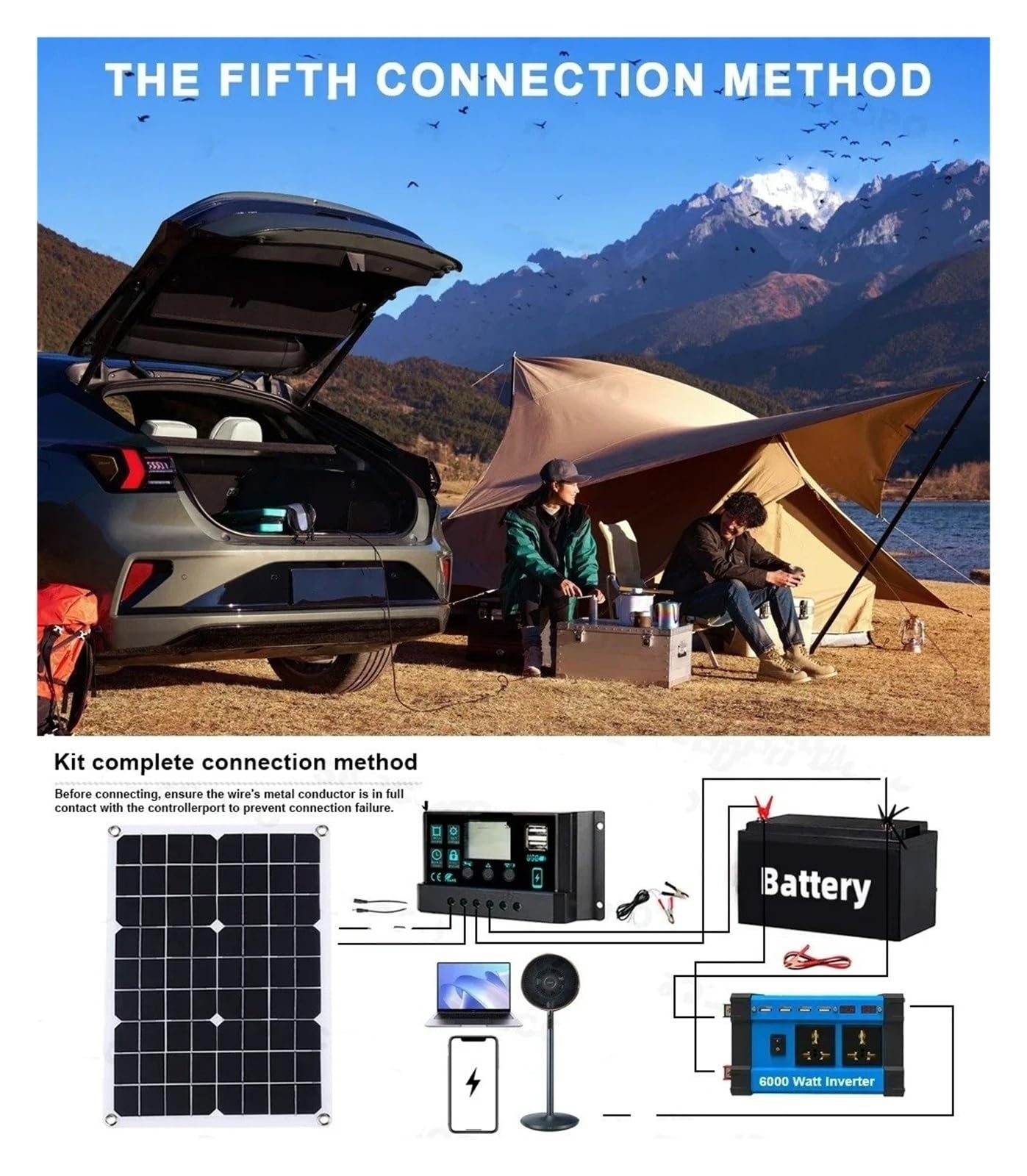 Power Inversor Corriente para Hogar/Camping Backup 6000W Solar Kit Completo 12V A 110V/220V 100A Controlador 500W Panel Inversor Fuera Red(Only Inverter 110V)