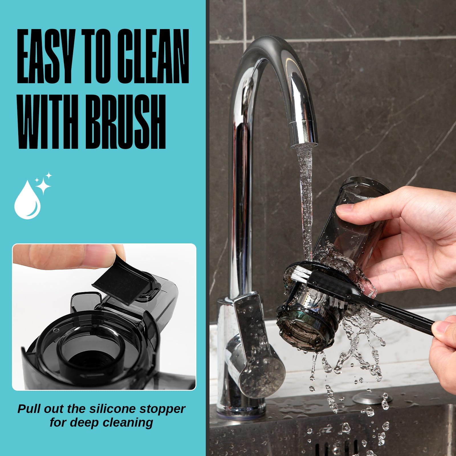 Ventray Ginnie Extracteur de Jus - Slow Juicer Pression Douce 60 Tours, Presse à froid, Sans BPA, Noir