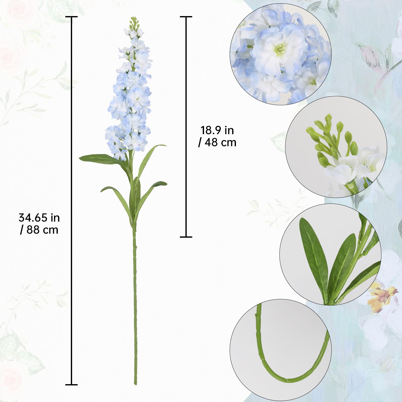Hellblaue Delphinium-Kunstblumen, Seidenblumen mit Stielen, Löwenmaul, langer Stiel, für hohe Vasen, Zuhause, Hochzeit, Tafelaufsätze, Dekoration, Hellblau, 5 Stück