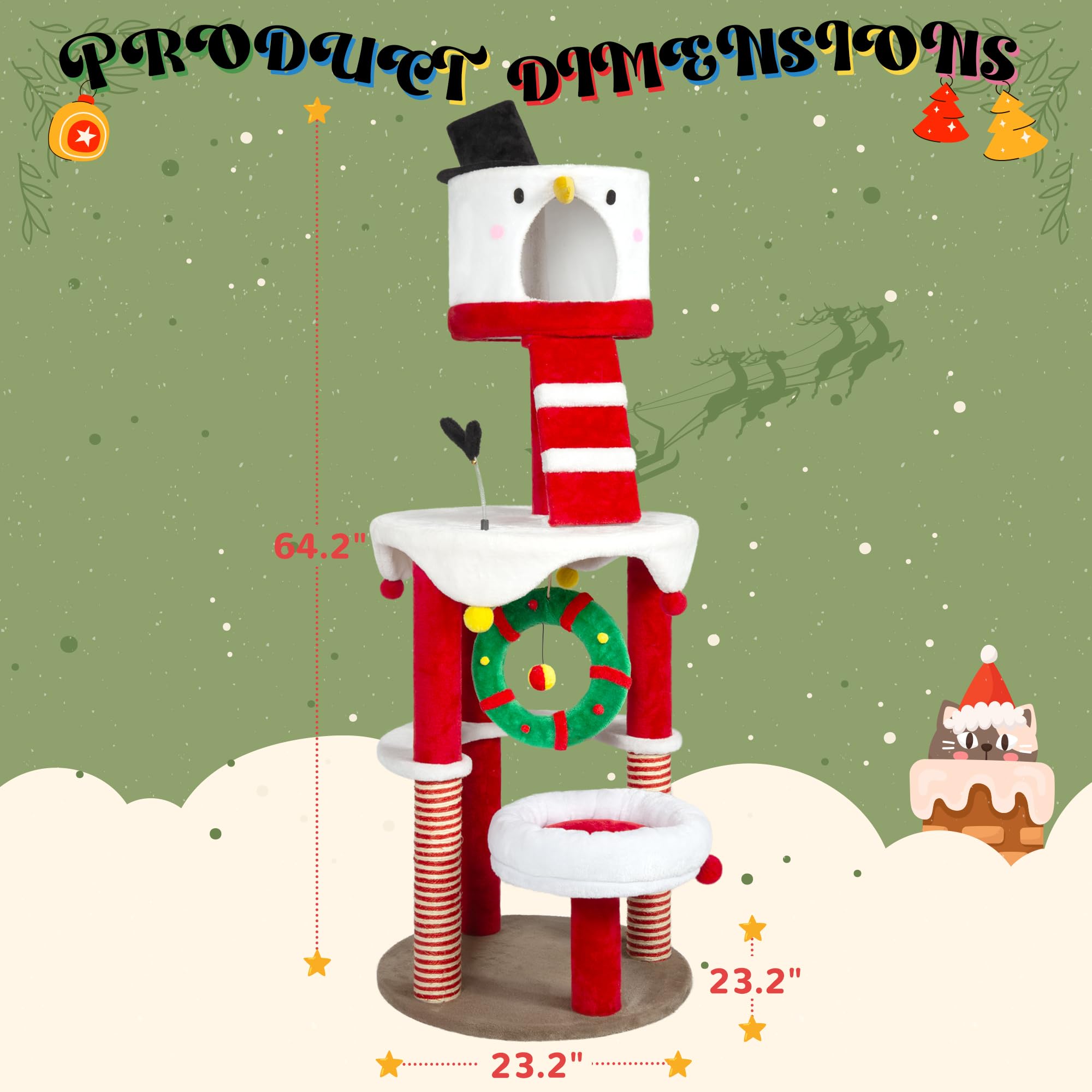 KAMABOKO Christmas Cat Tree, 64.2