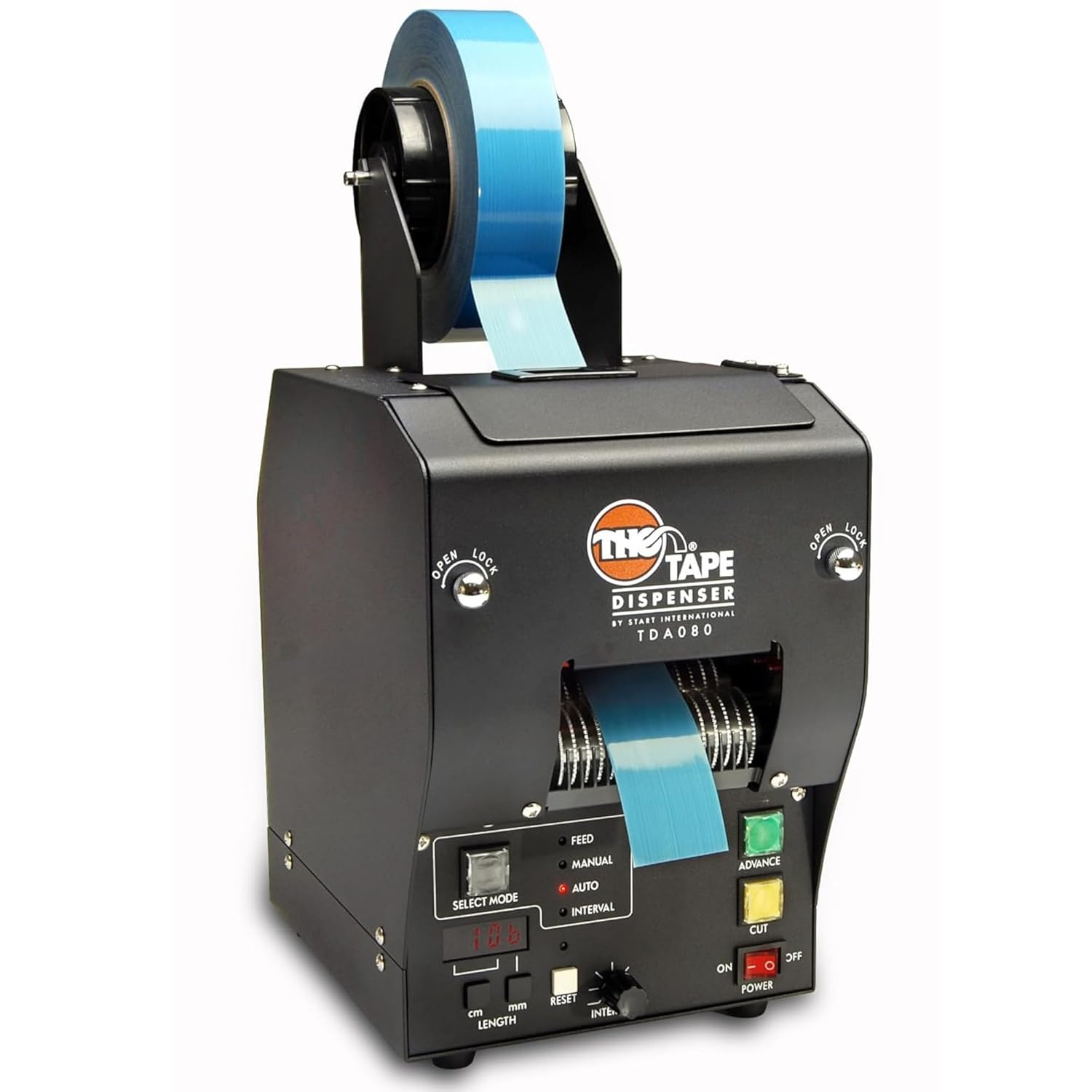 START International TDA080 Electric Heavy Duty Tape Dispenser – Pressure Sensitive Tape Cutting Machine Dispenses & Cuts Tape from 0.25" to 3.15" Wide - Adjustable Cut Lengths, Metal Build