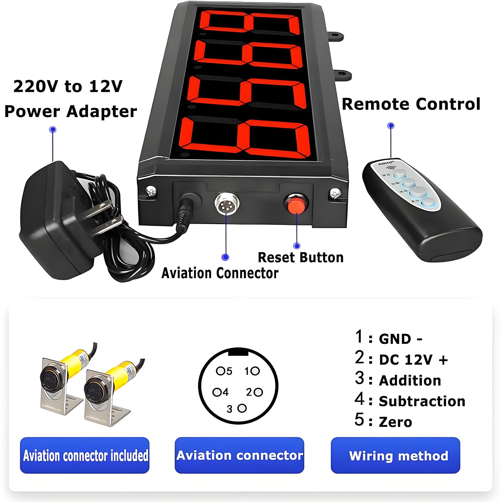 Cyfrowy licznik LED, 5-punktowy licznik z podwójnym czujnikiem, zlicza do 99999, automatyczny licznik indukcyjny, zasięg wykrywania 5 m, pamięć wyłączania, wysoka precyzja