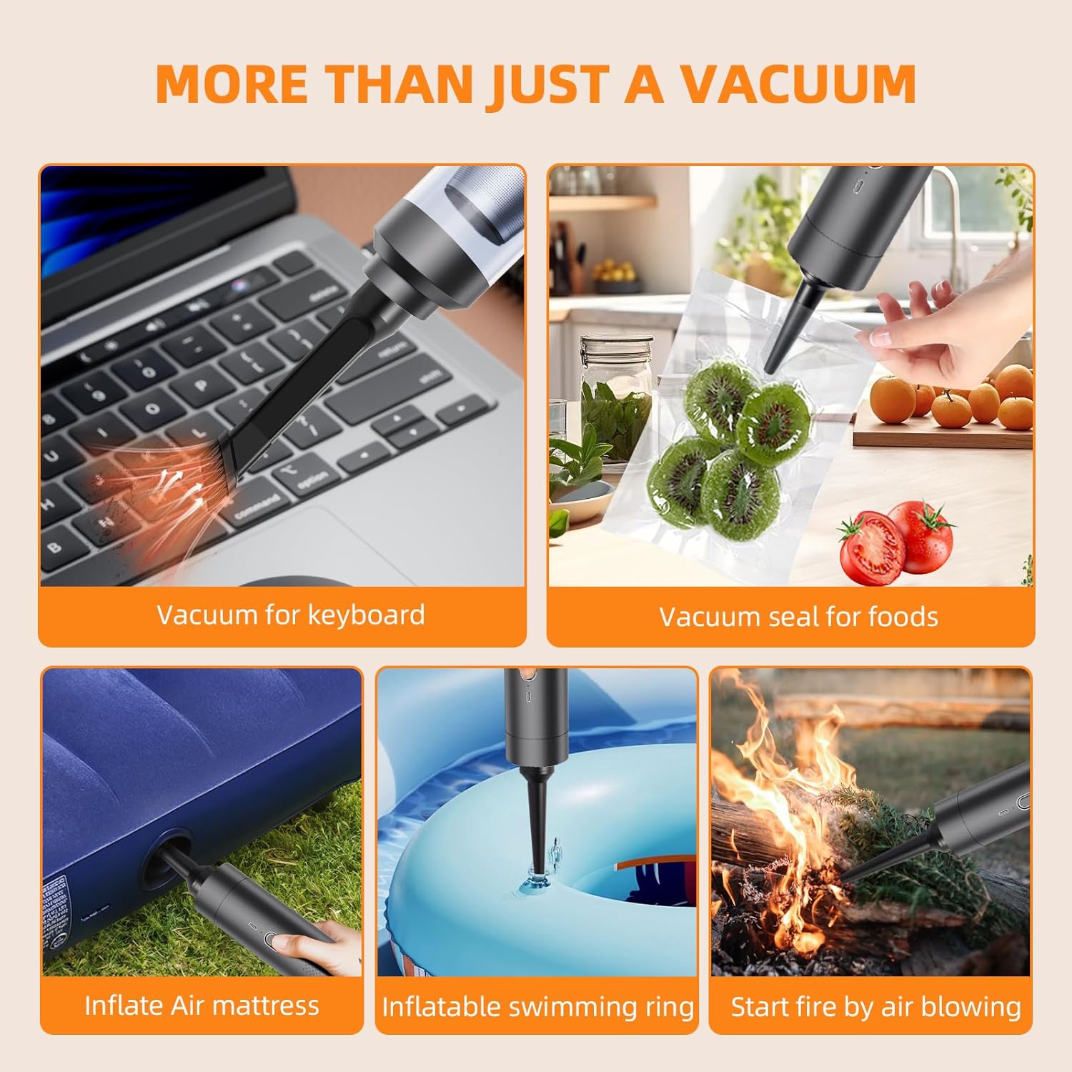 Car Vacuum Portable Cordless 19000Pa Powerful Suction, 4-in-1 Mini Vacuum Cleaner Rechargeable Type-C, Wireless Handheld Vacuum for Car, Office Desk & Home - Image 4