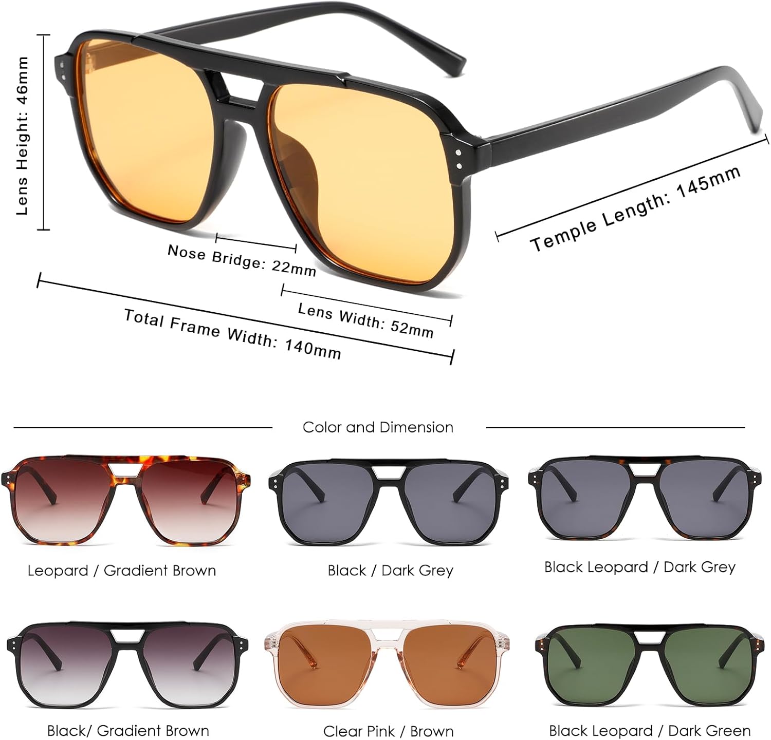 Long Keeper Retro Square Pilot Sunglasses Women Men 70s Double Bridge Aviation Square Sun Glasses Trendy Vintage Shades UV400 - Image 3