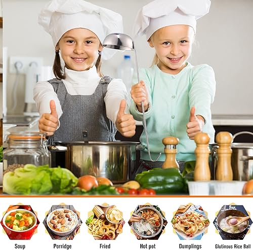 Vista 35 de Cunhill 5 cucharones de sopa de acero inoxidable con mango largo para servir, cocinar, revolver, porcionar, accesorios de cocina y restaurante