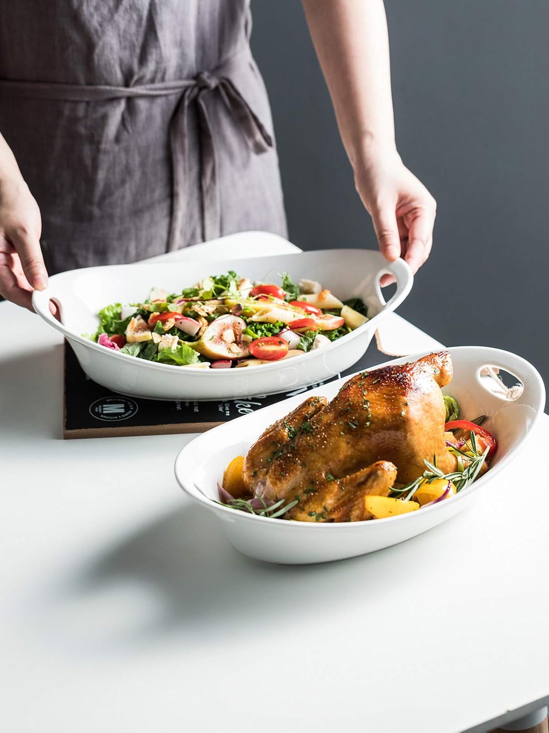 YHOSSEUN Large Serving Bowl with Handles Set Oval Serving Platter