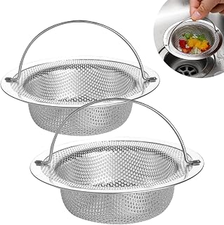 2 Pack Upgraded Stainless Steel Kitchen Sink Strainer, Diameter 11cm x Depth 3cm Kitchen Sink Drain Strainer with Lift-up Handle,Rust Free,Heavy Duty,Anti Clogging
