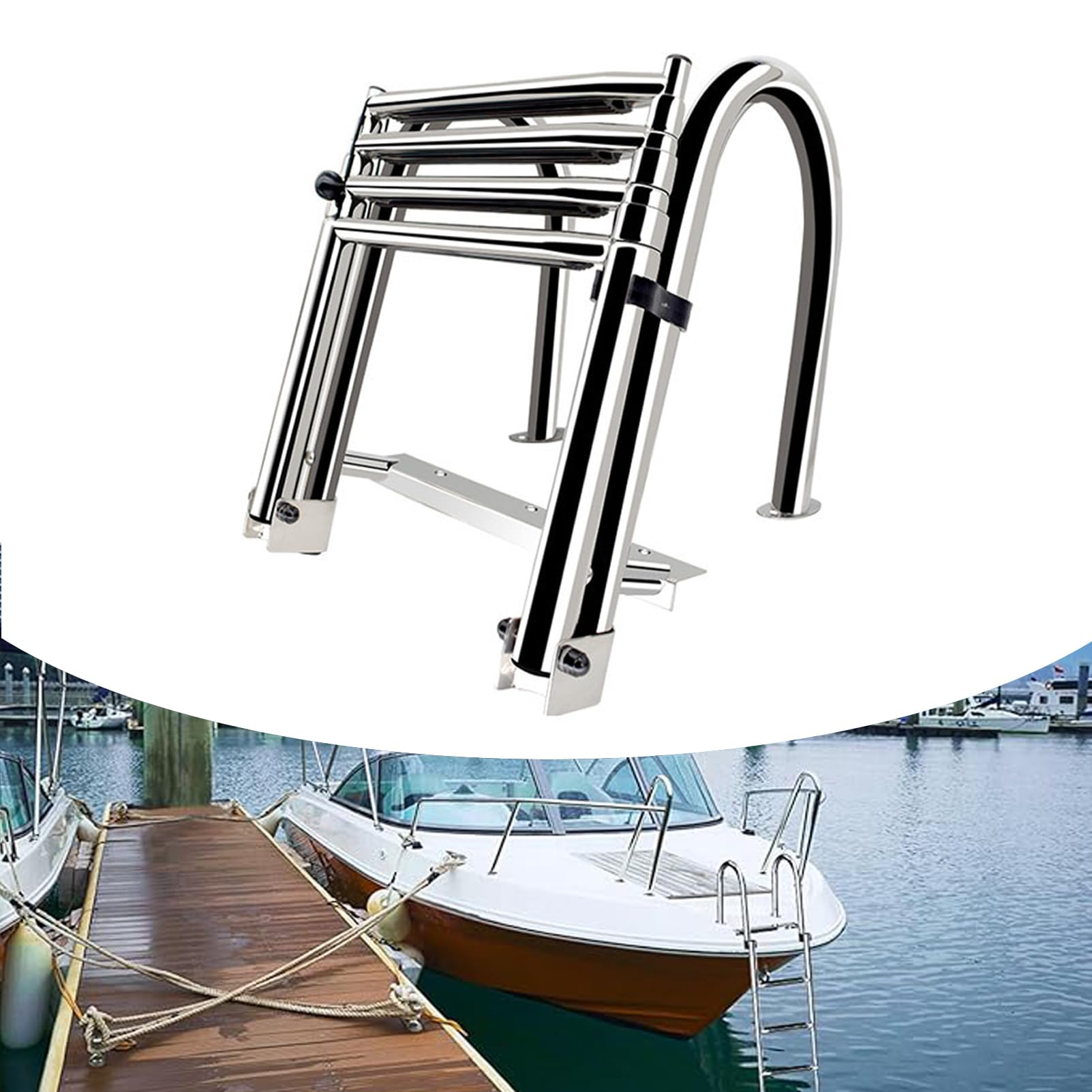 Poxvythb Bath Ladder Boat Pool Ladder Stainless Steel Ship'S Ladder Marine Ladders Folding Dock Ladder Folding Stainless Upper Platform Pontoon Ladder For Dock Swim Pool Marine