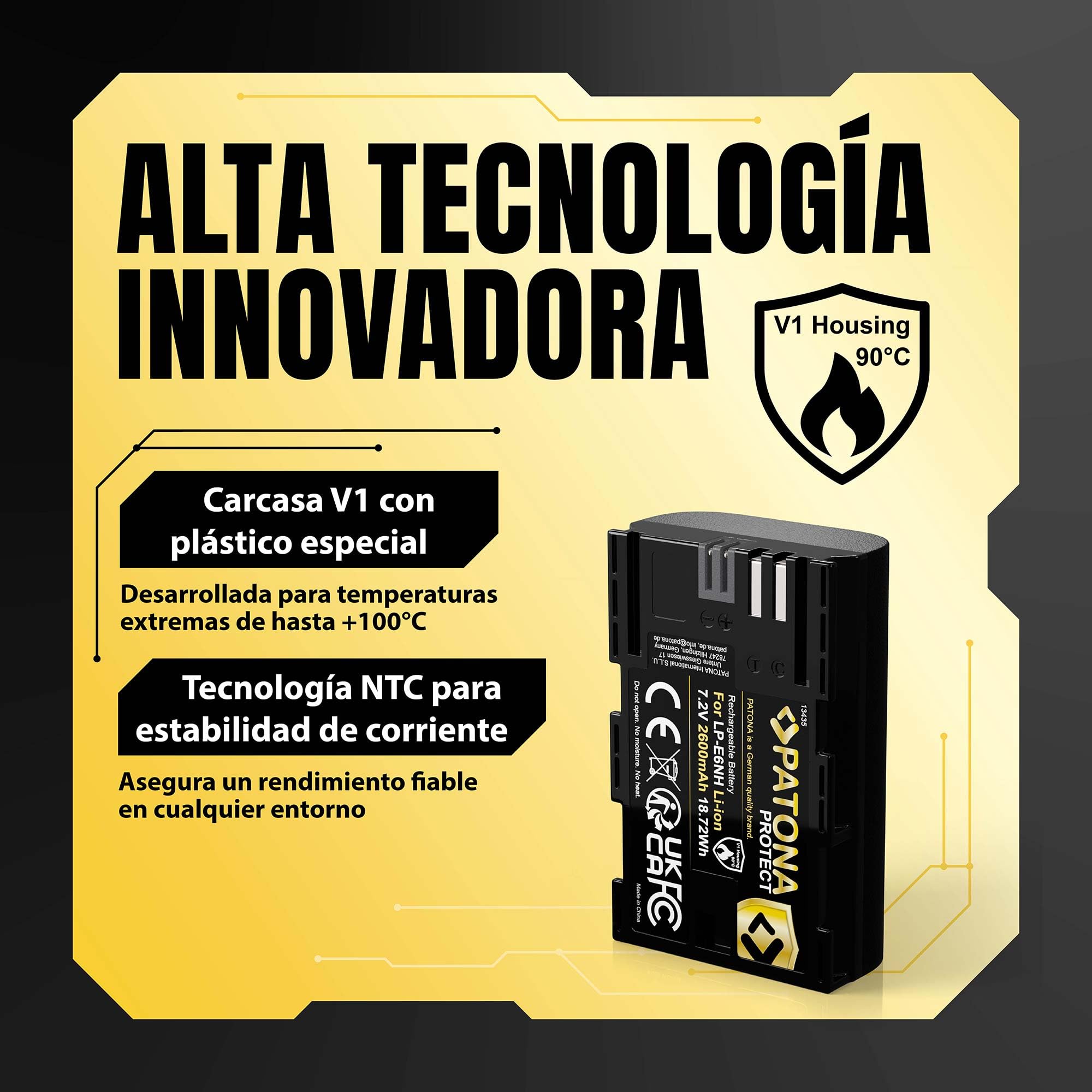 PATONA 2X Protect Batería LP-E6NH 2600mAh – Repuesto para Canon LP-E6 LP-E6N LP-E6NH – Compatible con EOS R5 R6 R6II R7 5D III/IV 6D 7D 90D – Sensor NTC y Carcasa V1 ignífuga