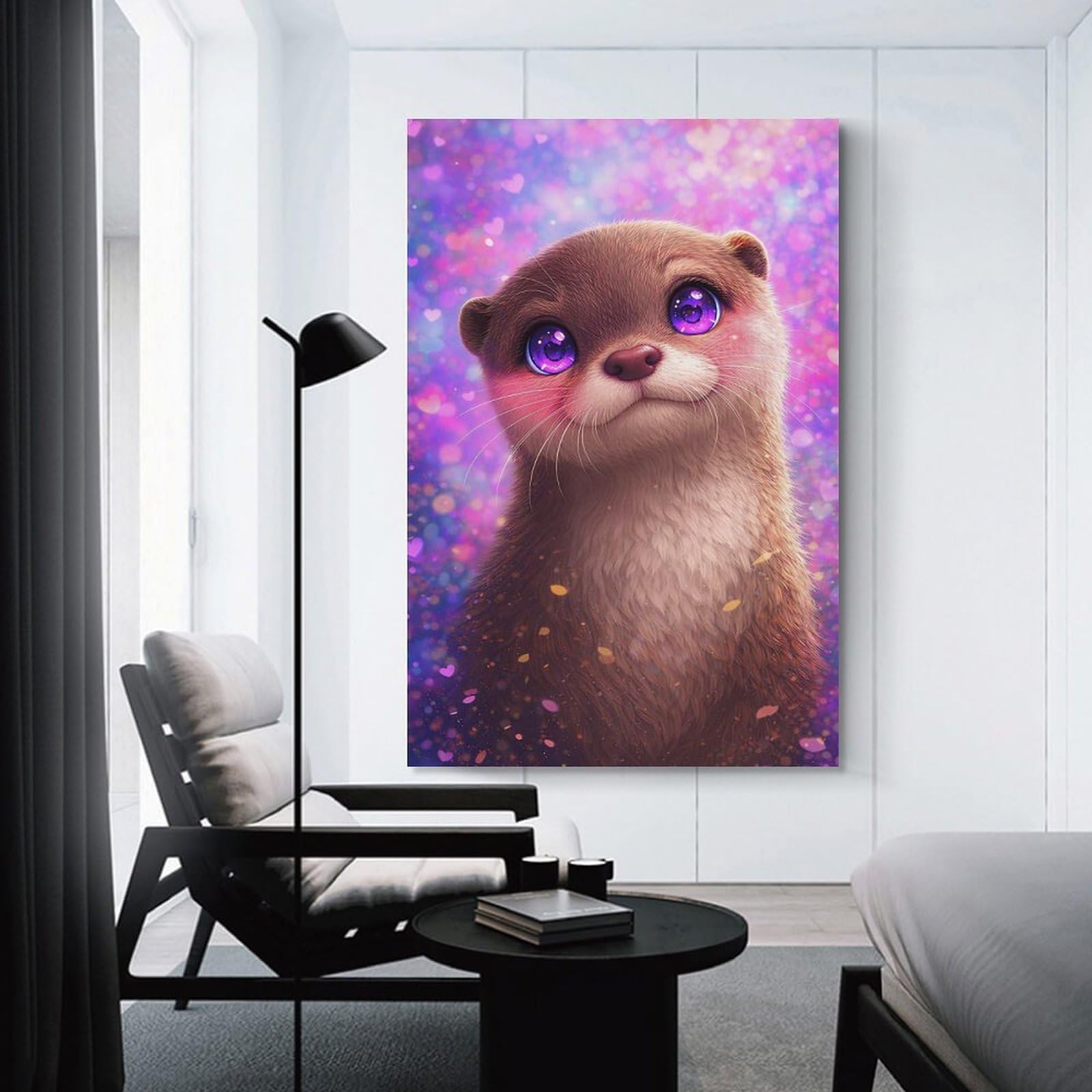 Junmoney Wall Decor Canvas Print Cute Otter with Big Purple Eyes, 20x30inch(50x75cm), for Sofa Walls, Lounge Or Home Corners, Modern Wall Decor for Cosy Interiors