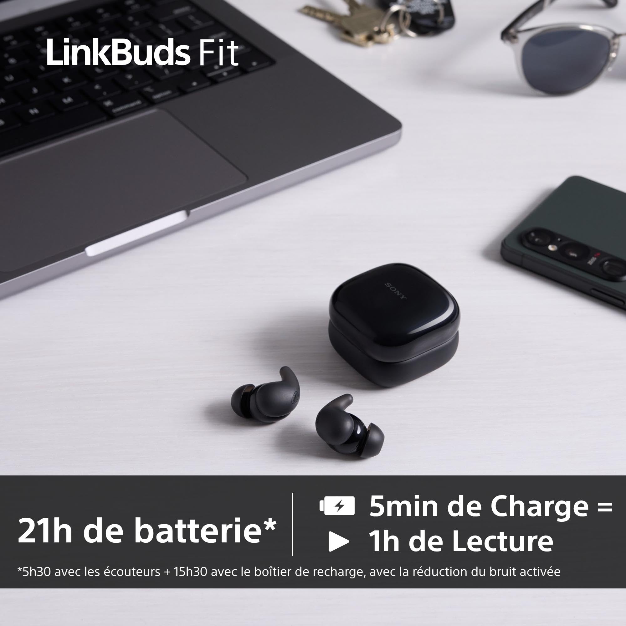 Sony LinkBuds Fit - Ecouteurs Bluetooth sans Fil à réduction de Bruit - Confortables, IPX4, Hi-Res Audio, Mode Ambient Sound, 21h d'autonomie, Connexion multipoint, iOS et Android - Vert