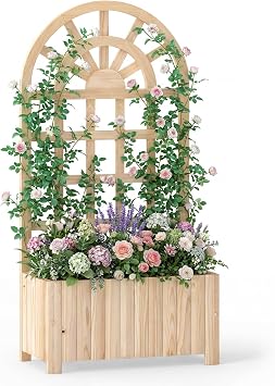 Happygrill Wooden Raised Garden Bed with Trellis & Privacy Screen