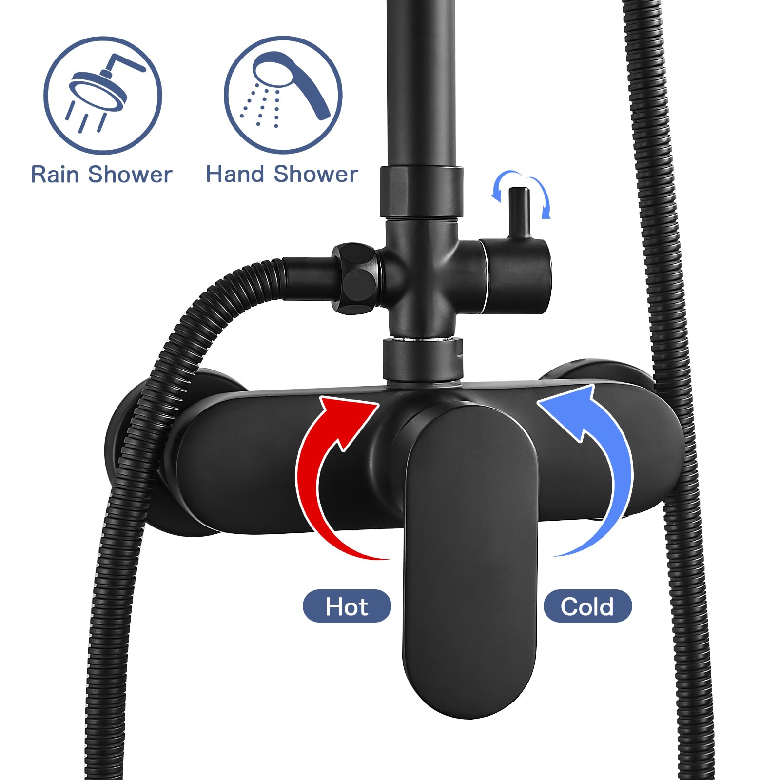 Namuoto Duschsystem mit Duscharmatur Schwarz, Regendusche mit Armatur | Regendusche Höhenverstellbar, Mischbatterie Dusche, Kopfbrause, Handbrause, Brausestange und Schlauch, Duschset