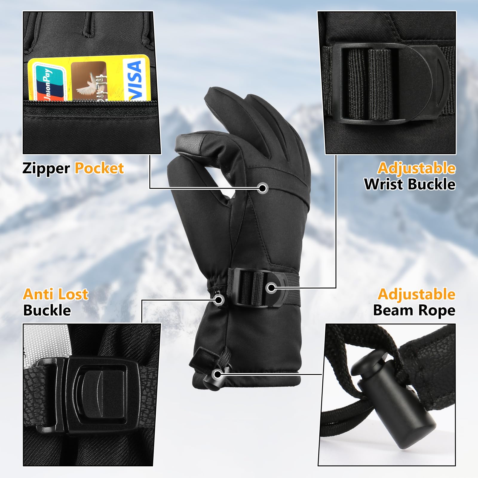 Ski-Handschuhe, Winterhandschuhe, Schneehandschuhe, Ski- und Snowboardhandschuhe für kaltes Wetter, sowohl für Männer als auch für Frauen, geeignet für Eltern und Kinder