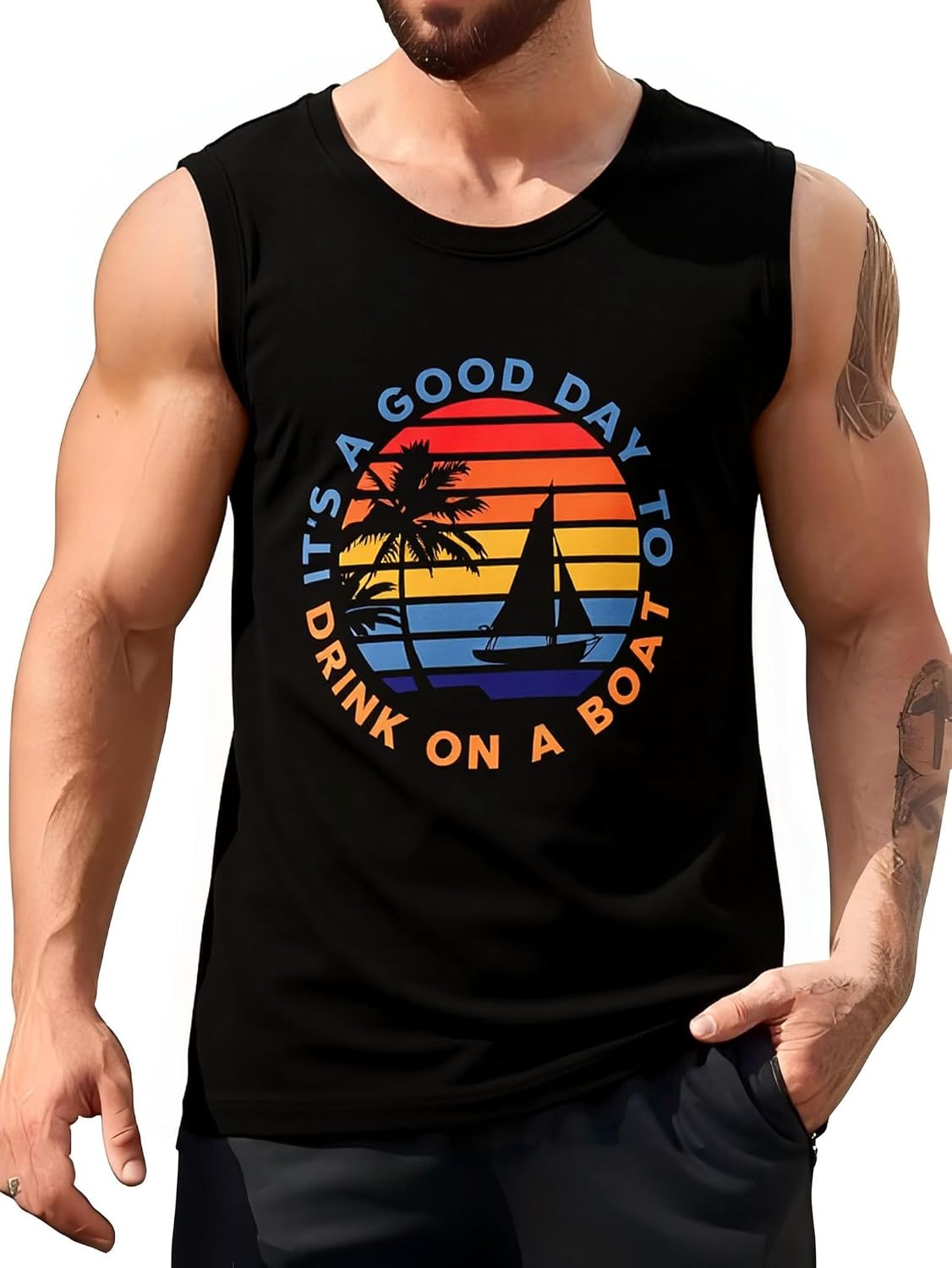 Mens Tank Tops Beach Summer Sleeveless Shirts Graphic Vacation Tanks Muscle Gym Tank T Shirts
