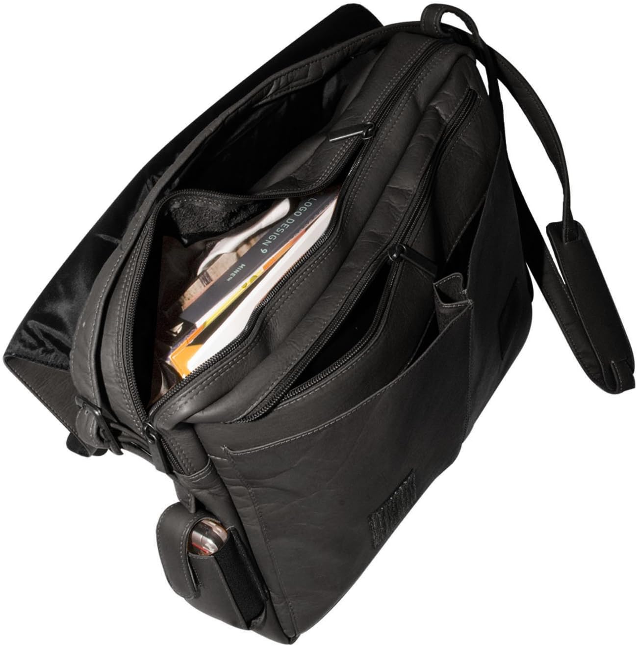 NHL Black Leather Laptop Messenger Bag