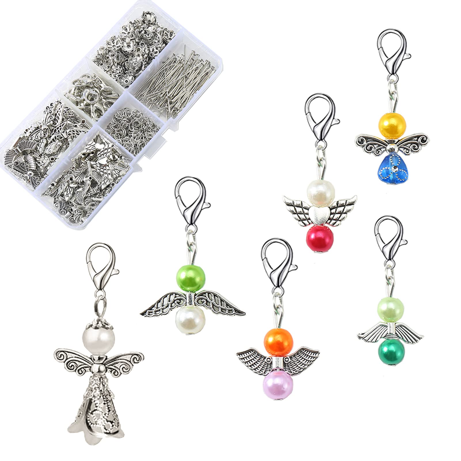 DAHI 170g Angel Wing Crafting Set Wing Spacer Beads Wing Beads Metal Bead Caps Pearl Angel for Crafting Accessories with Carabiner Clasp (Flag) - Image 4
