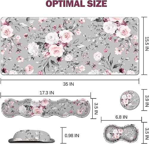 Miniatura 8 de ARTSO Alfombrilla de mouse extendida para juegos, reposamuñecas para teclado, juego de almohadillas para mouse con soporte para muñeca, base de goma