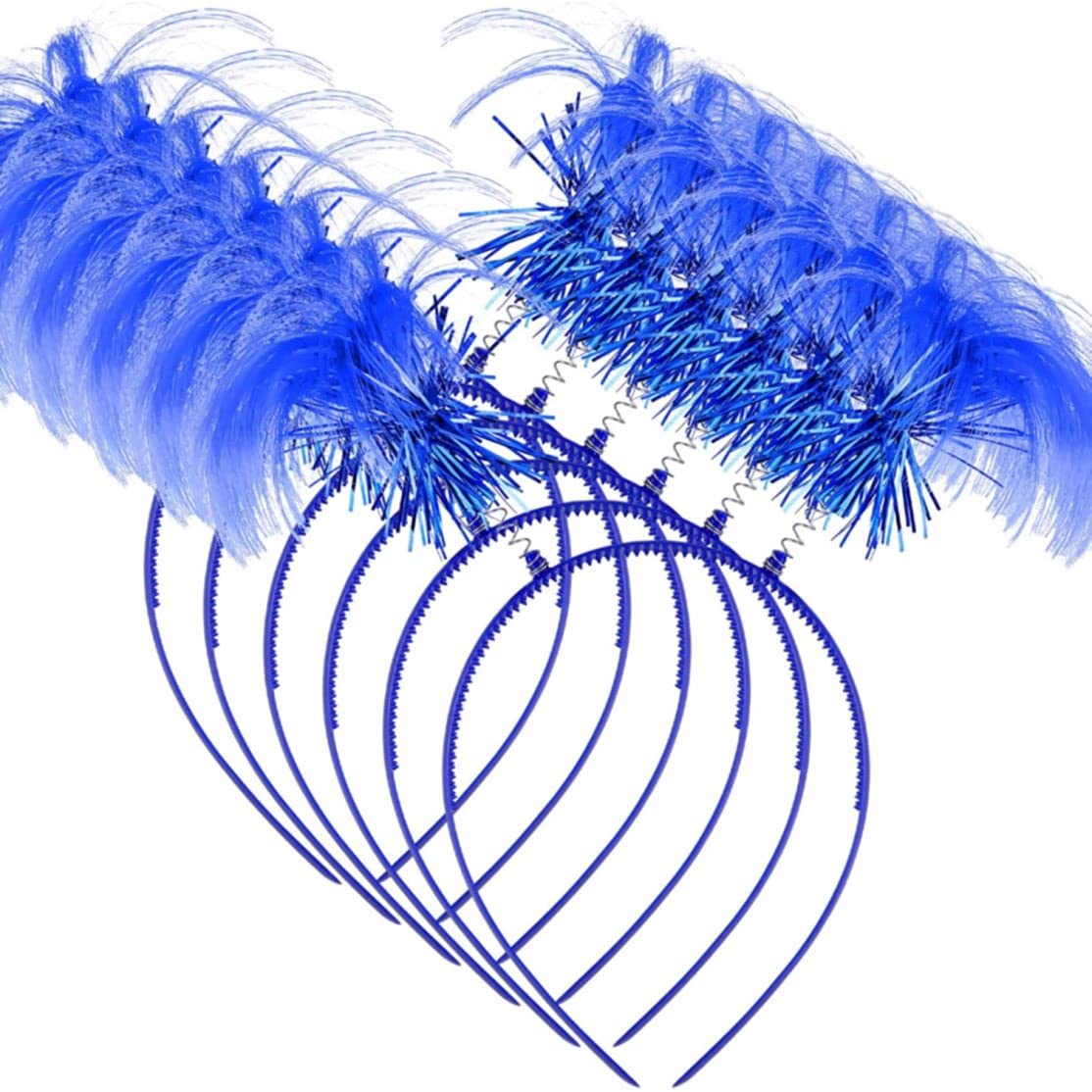 Yeaxxsqy 6 Pieces Tinsel Wrapped Ponytail Headbands, Costume Party Headwear Boppers for Halloween (Blue)