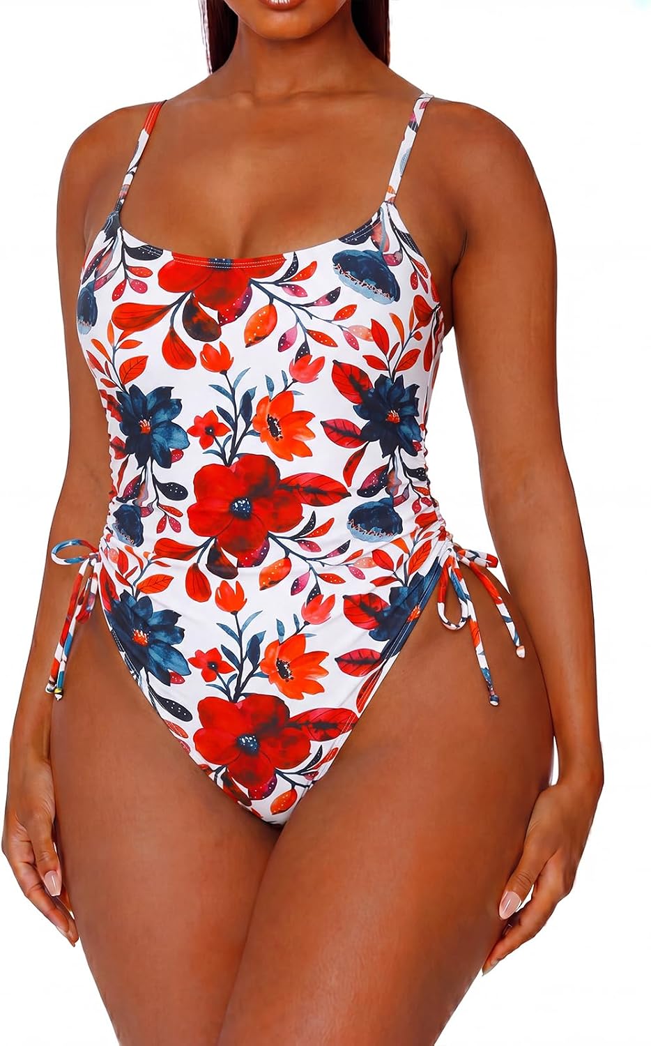 Cheeky One Piece Swimsuits for Women Tummy Control Drawstring Side Bathing Suit Ruched High Leg One Piece Swimsuit