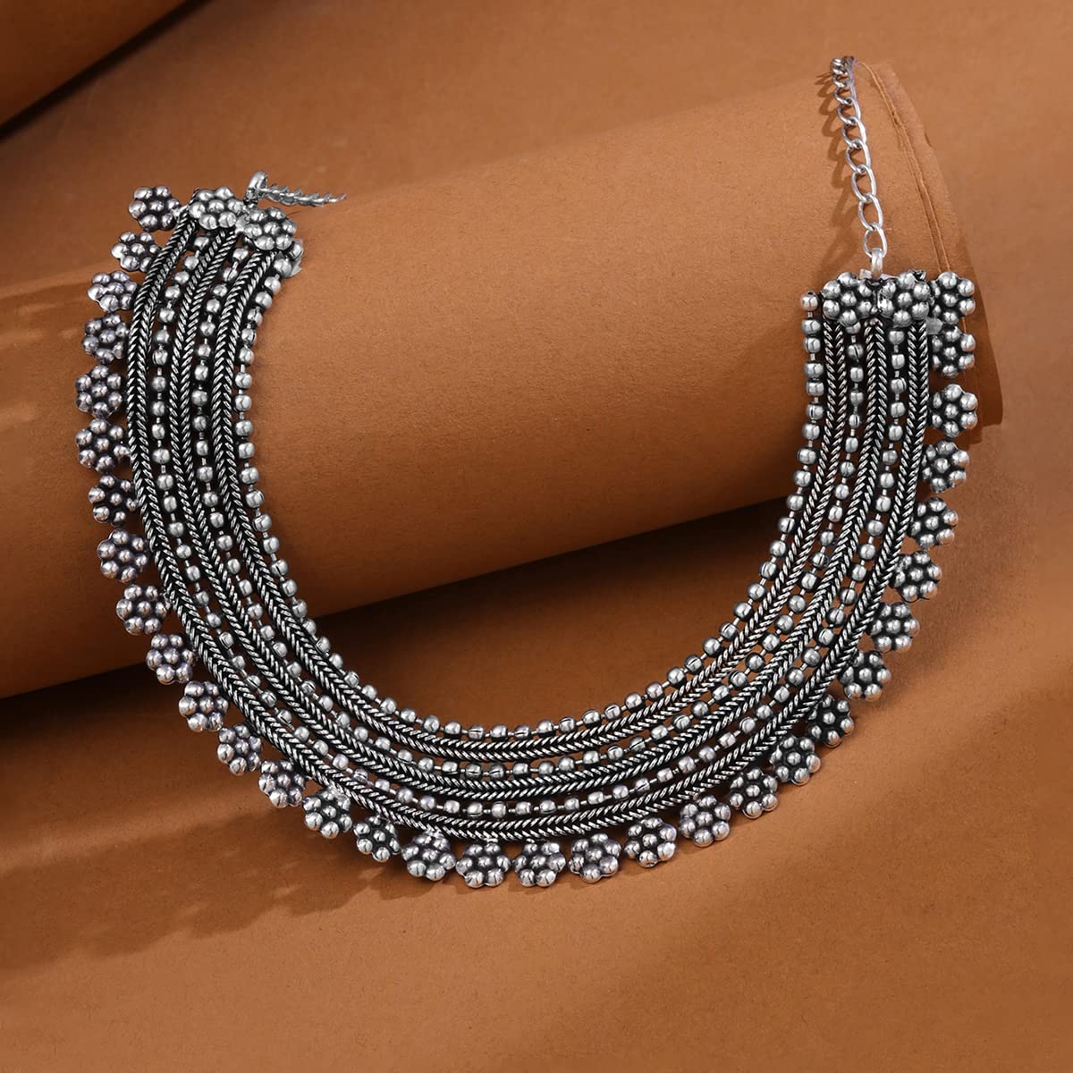 Adjustable Oxidised Beads Studded Choker Necklace, Unique Gift