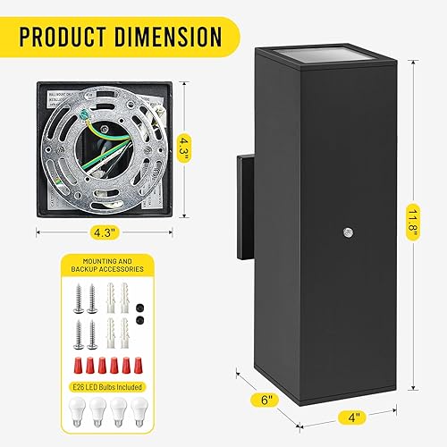 Miniatura 4 de Paquete de 2 lámparas de pared modernas para exteriores, del atardecer al amanecer, impermeables, color negro mate, luces LED de 2700 K