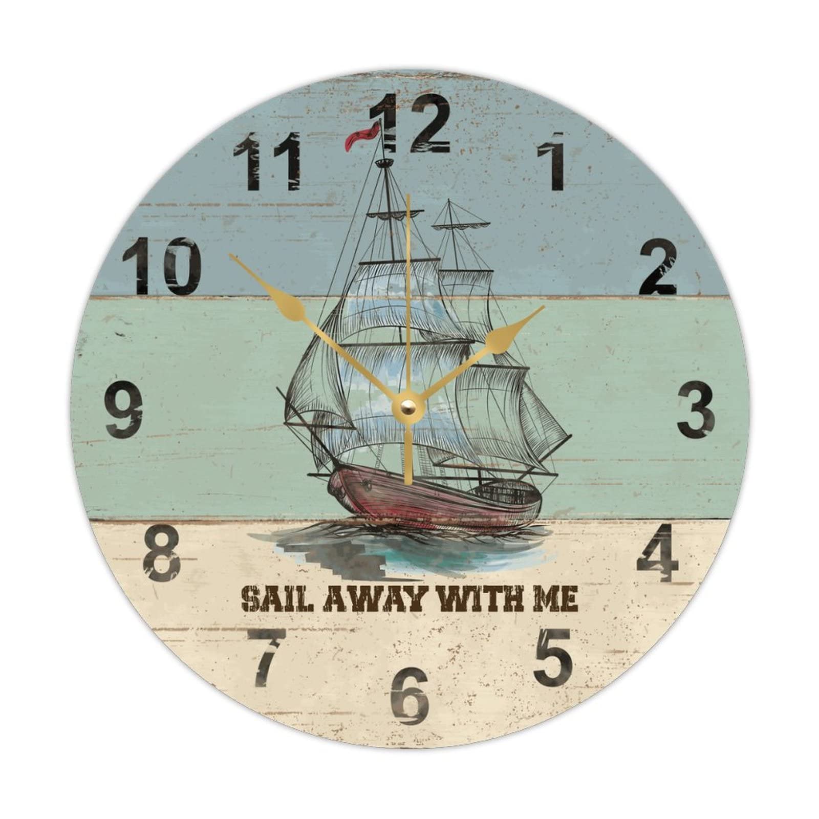 Horloge murale ronde en bois 38cm sans tic-tac déco marine maison