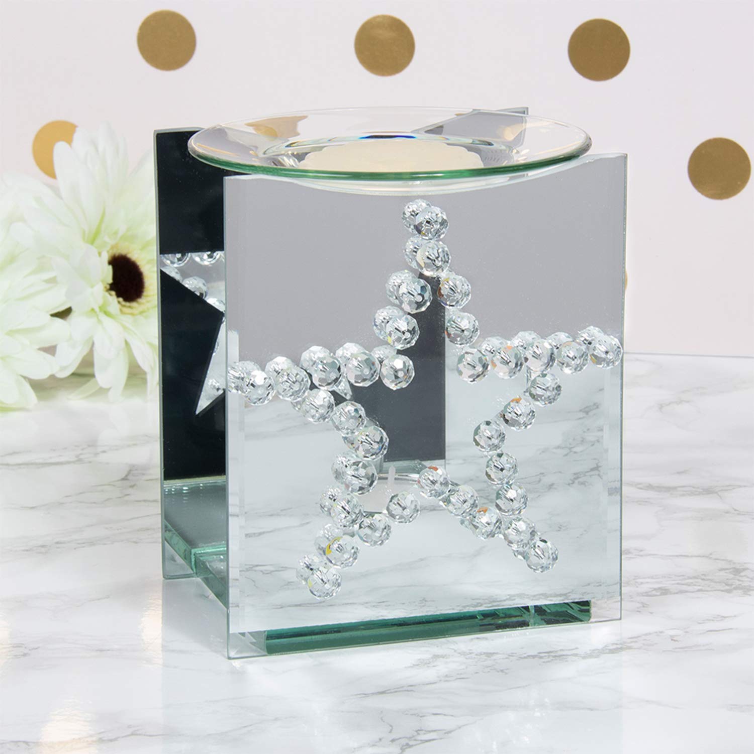 Lesser & Pavey Light Mirrored Wax Oil Warmer Burner Crystal Star Design Tea Candle Glass Holder