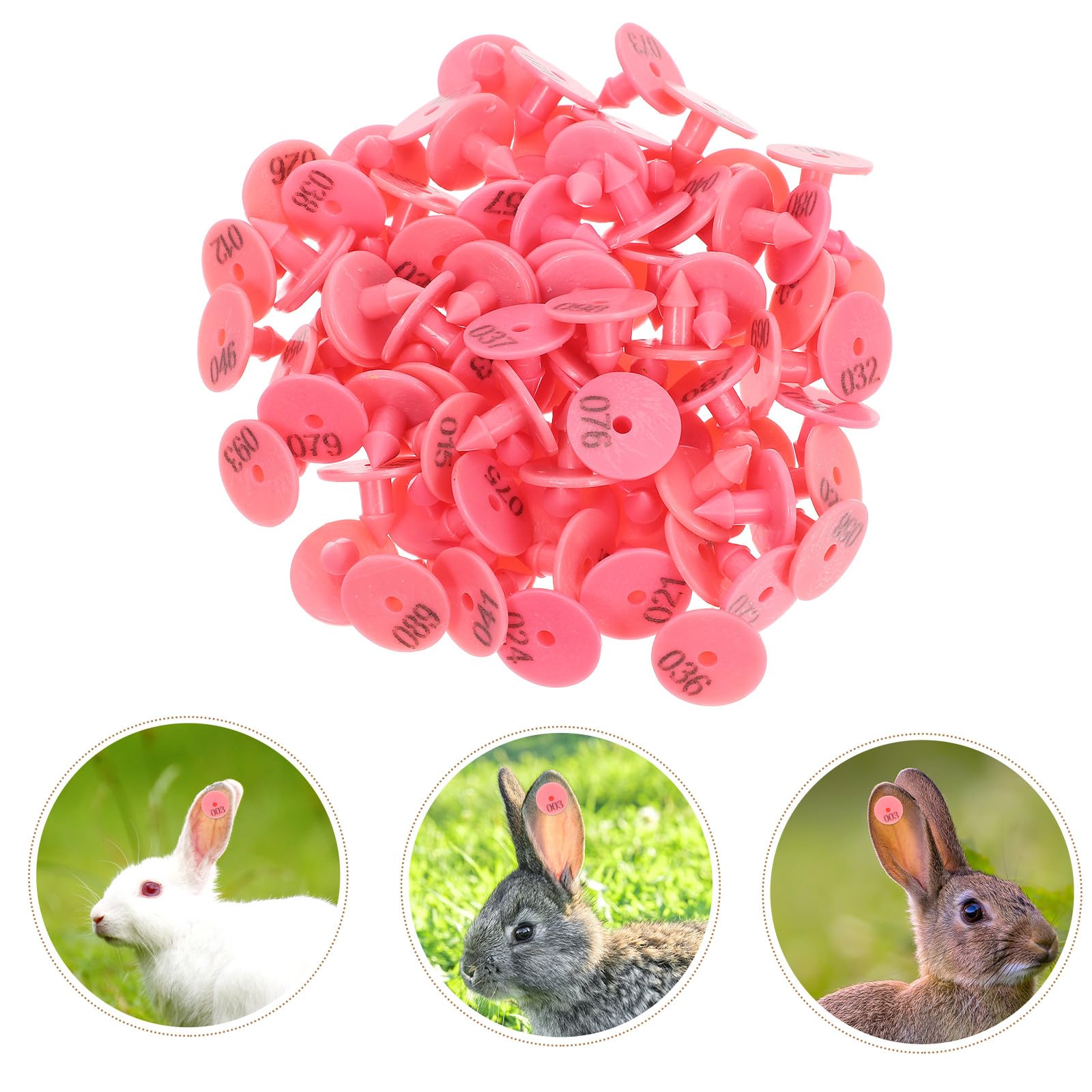 Tofficu 100 Pezzi Marchi Auricolari Numerati per Conigli e Piccoli Animali, Etichette Auricolari Resistenti e Facili da Fissare per Identificazione e Gestione Bestiame in Fattoria