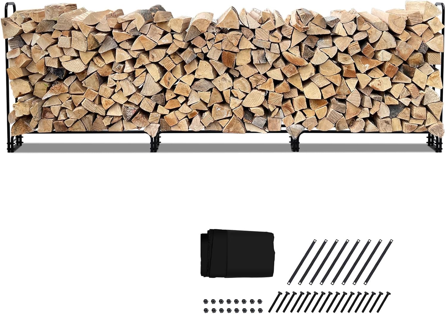 Firewood Rack Outdoor with Cover, 8.5 ft Heavy Duty Steel 3/4 Cord Logs Stacker Holder, Firewood Storage Stand for Indoor Fireplace, Wood Organizer for Fireplace Patio Deck Garden