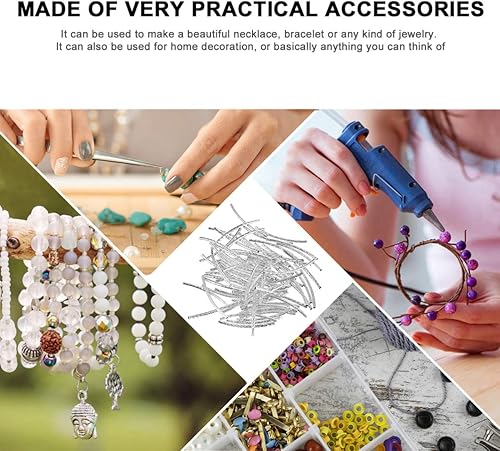 Miniatura 2 de EXCEART Cuentas espaciadoras de tubo curvado para hacer joyas, 200 unidades de cobre plateado de 1.37 pulgadas de largo, ideal para collares y