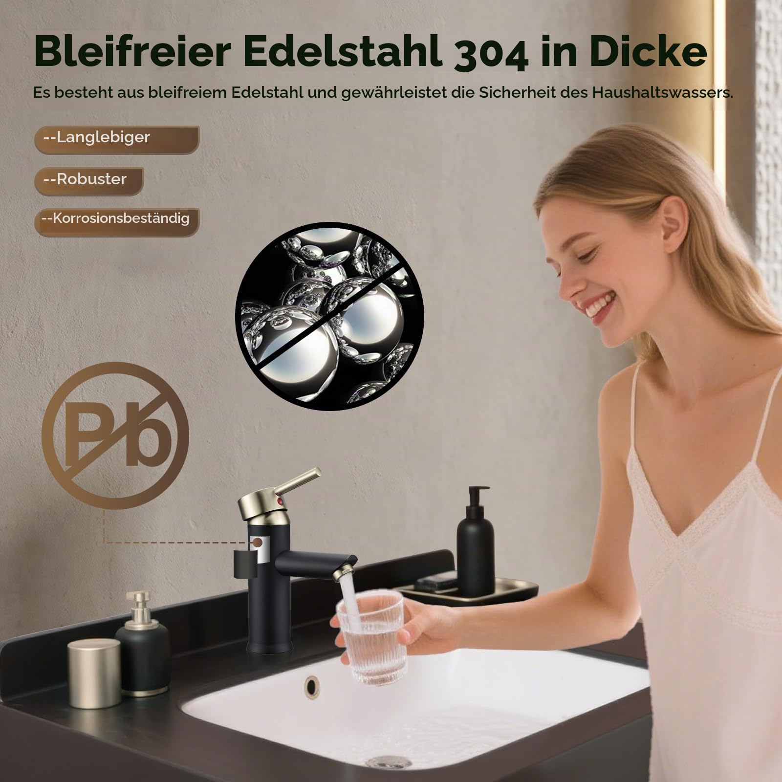 Hapilife Waschtischarmatur Bad Waschbecken Armaturen Schwarz und Gebürstet Gold Waschtischarmaturen, Monobloc Einhebel Heiß und Kalt Mono Waschraum Bad Wasserhahn mit UK Standard Schläuchen, Modern