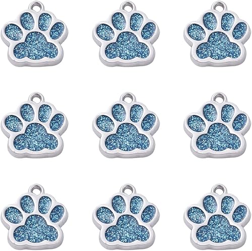 Abalorio esmaltado con estampado de pata de perro y gato con purpurina en polvo de aleación de esmalte de gato y perro, dijes para llavero, joyería