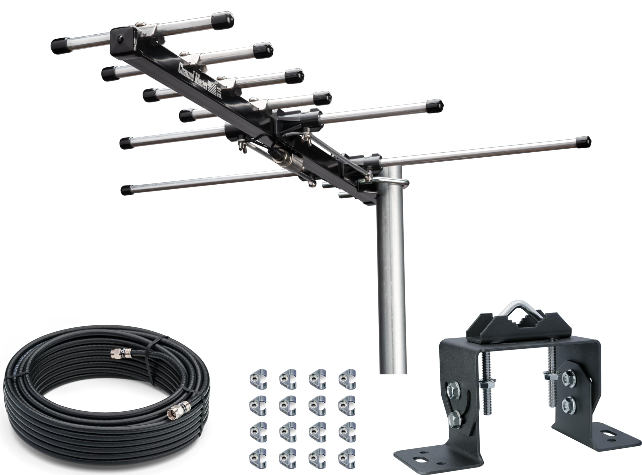 Channel Master STEALTHtenna Elite 60 Antenne TV d'extérieur – Antenne UHF/VHF fabriquée aux États-Unis compatible avec les téléviseurs intelligents, portée jusqu'à 90 km (comprend antenne, support et