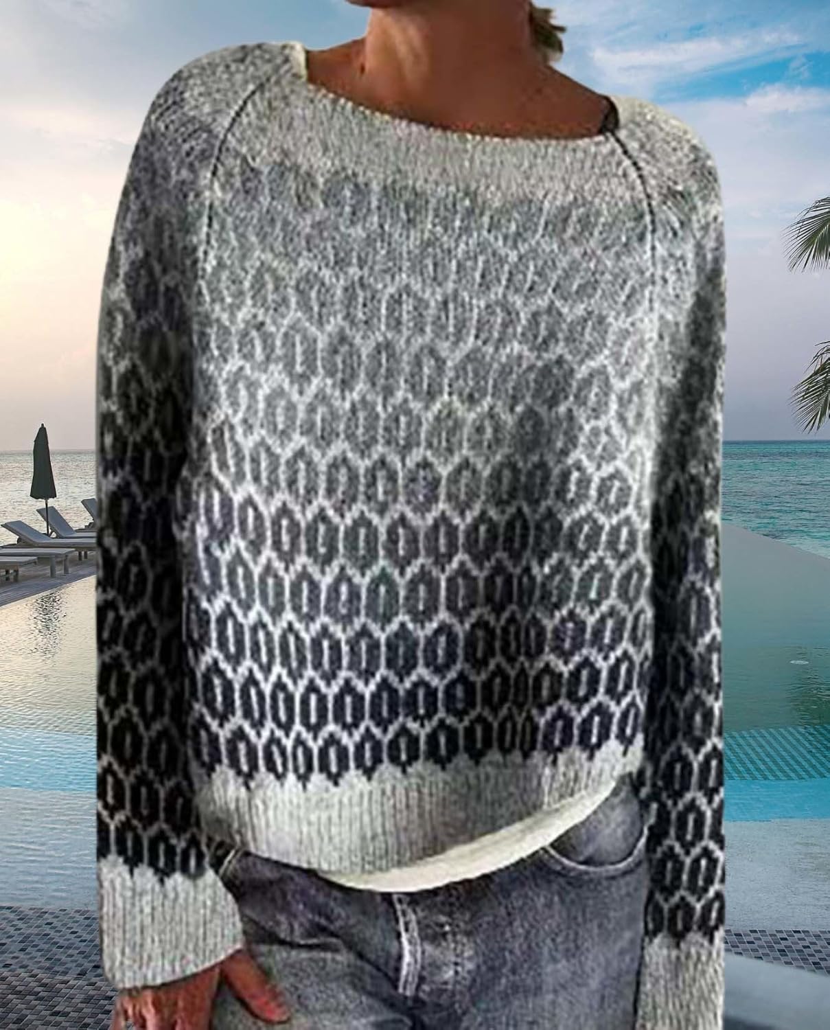 Womens Pullover Vintage Sweater Casual Loose Long Sleeve Knitted Sweater Autumn and Winter Striped Vintage Designs - Image 4