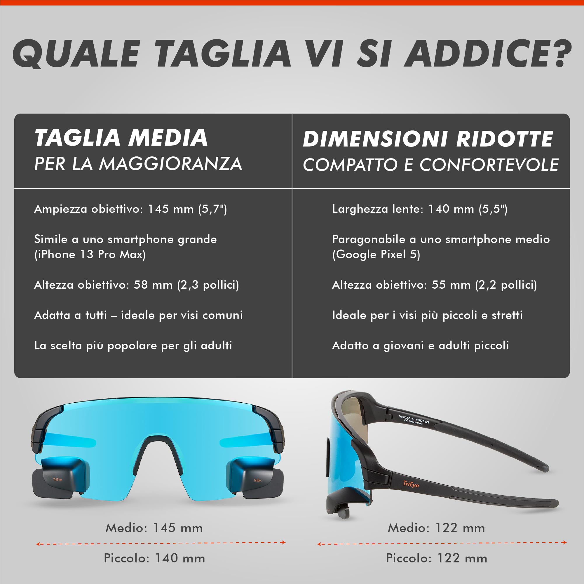 TriEye View Sport Occhiali da sole polarizzati uomo donna – Occhiali da ciclismo con specchietto retrovisore integrato, montatura leggera TR90, protezione UV400