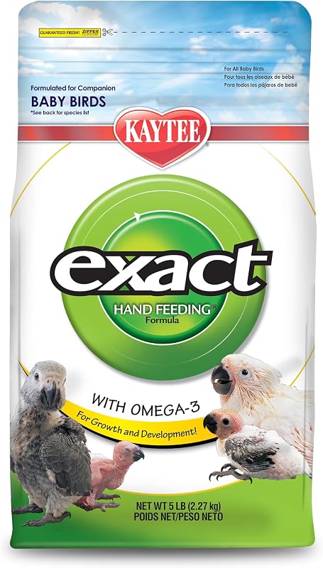 Kaytee Exact Hand Feeding Pet Bird Alimento para bebés para loros, periquitos, tortolitos, cacatúas, conures, cacatúas y guacamayos, 5 libras