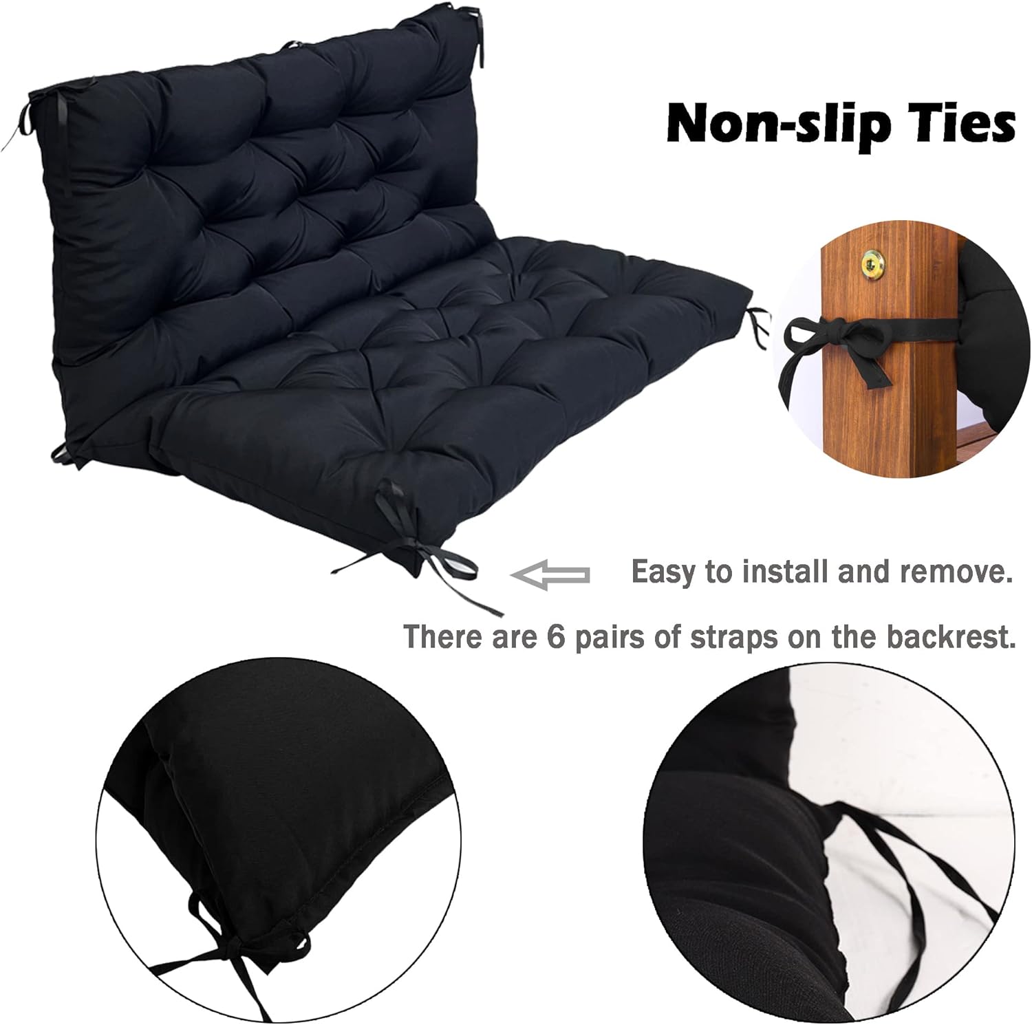 2/3 Seater Thick Garden Swing Hammock Seat Bench Cushion, Waterproof Bench Cushion with Back and Ties, Patio Replacement Cushions for Outdoor Use,100x100x10cm,Light Grey