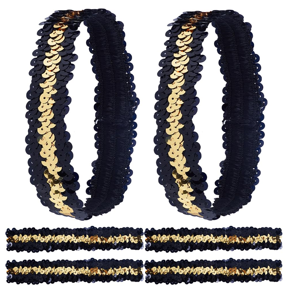 GORGECRAFT 10pz Fascia per Capelli con Paillettes Scintillanti Fascia Ampia Elastica Glow Stretch Sparkle Glitter Moda Fascia per Capelli Regolabile Accessori per Party Squadre Cuciture Nero-Oro