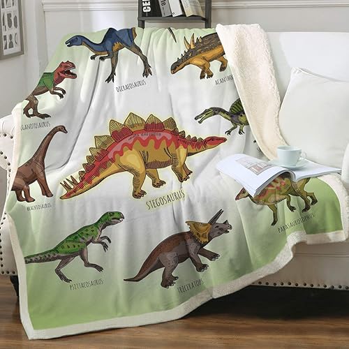 Sleepwish Manta de dinosaurio para niños, manta sherpa de dinosaurio verde, manta de vellón súper suave para cama, sofá, regalos de dinosaurios (60