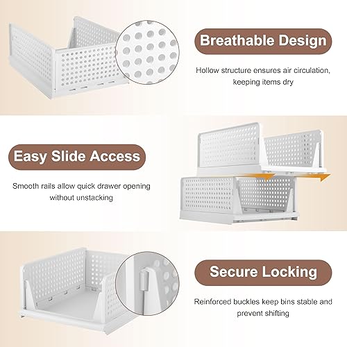 Miniatura 3 de Whitmor Cesta de almacenamiento plegable para armario, paquete de 4, organizador de almacenamiento de ropa apilable y ahorra espacio, estantes de