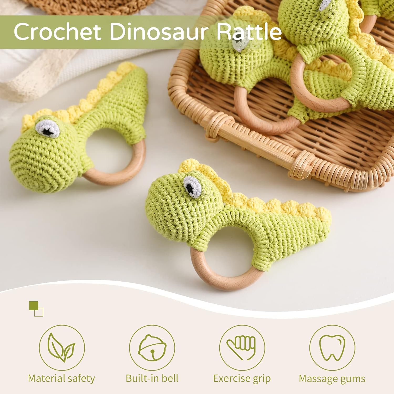 Wooden Baby Rattle Lovely Crochet Fox Ring Rattle & Teething Ring, Newborn Animal Rattle Toys, Baby Toys for Baby and Infant, Orange Fox : Toys & Games