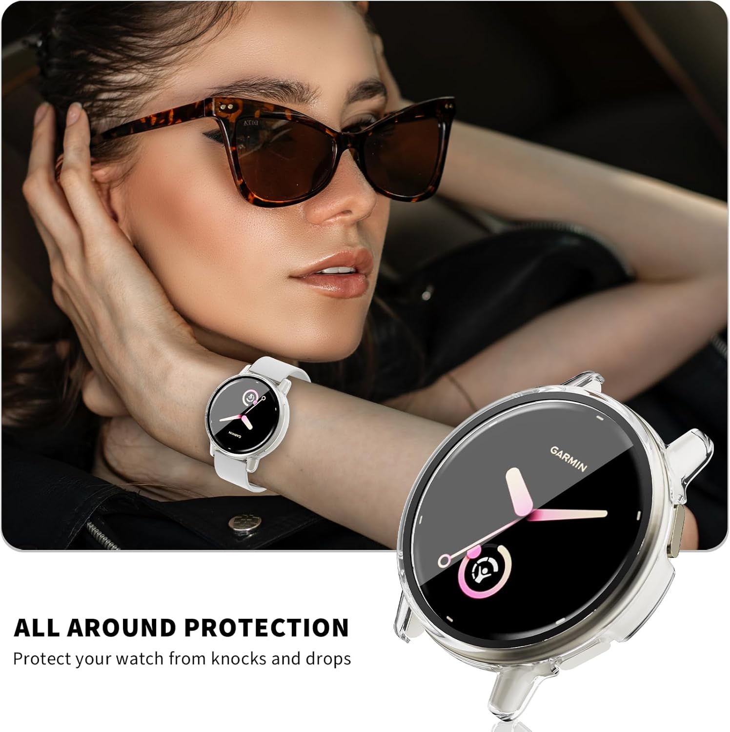 Rc-Z Screen Protector Case for Garmin vívoactive 5, [2-Pack] Hard PC Bumper Full Face Cover Replacement Accessories for Garmin Active 5/Vivoactive 5, Black