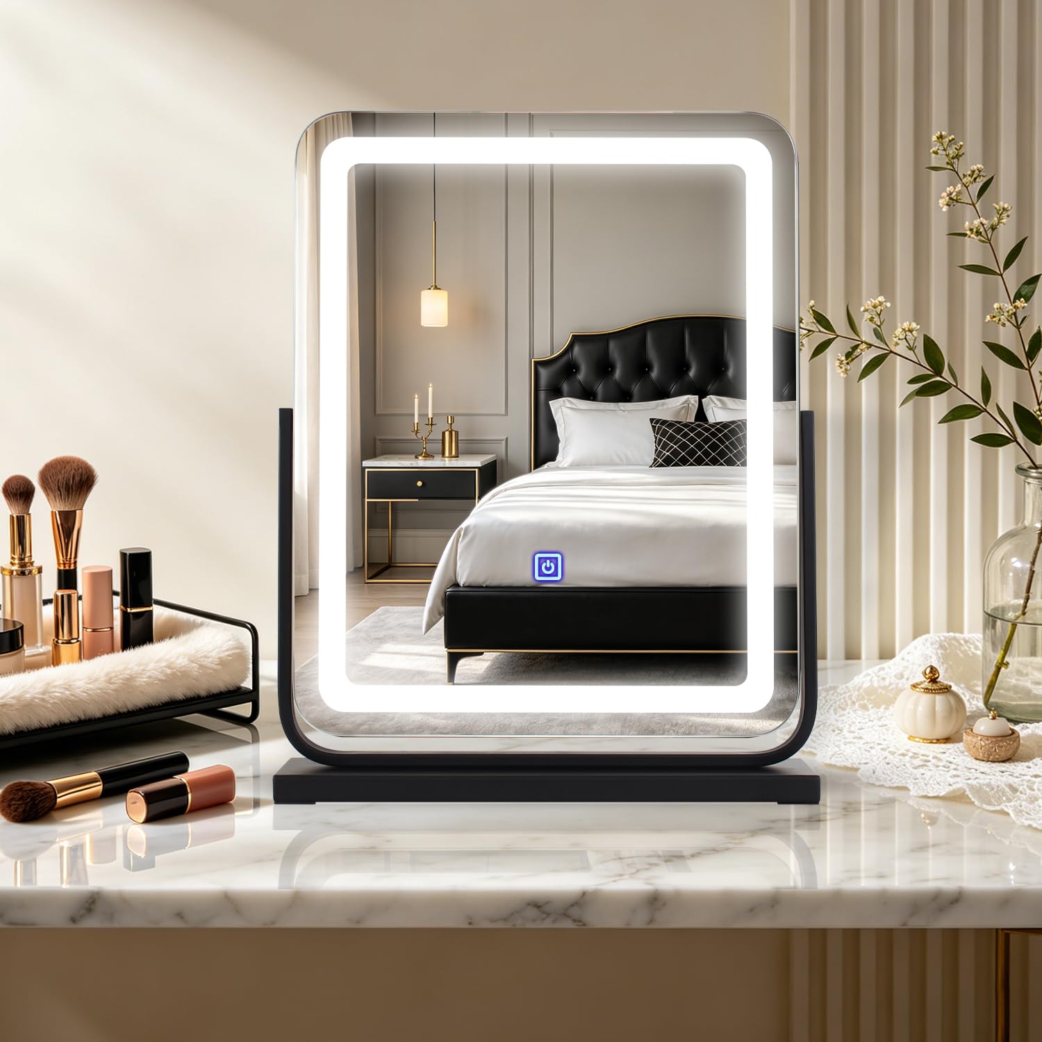 MantoLite Miroir de maquillage éclairé 40 cm pivotant 360° 3 couleurs commande tactile blanc