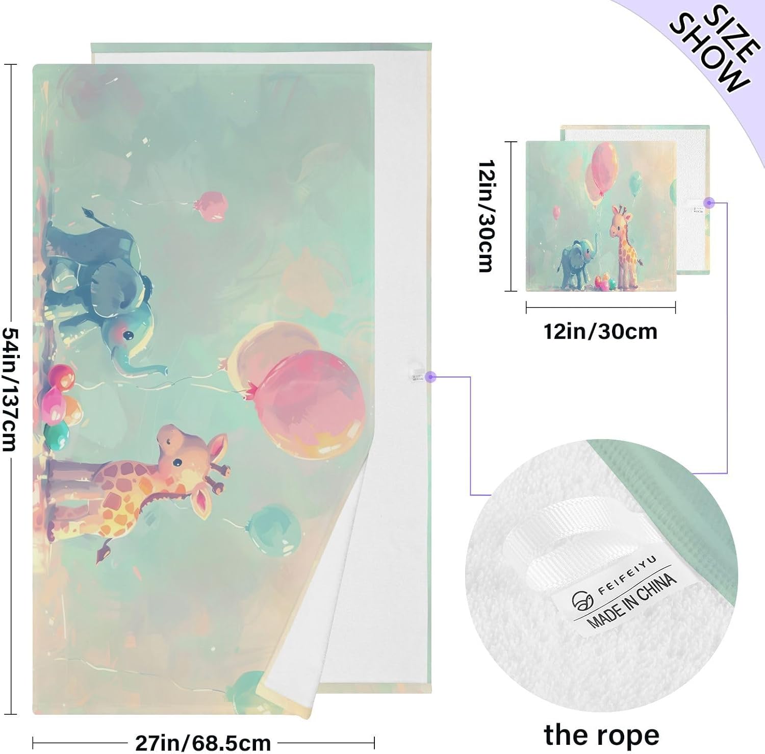 Hand Towels Premium Soft and Highly Absorbent Catrtoon Animal Elephant Giraffe 2 Pcs Towels for Bathroom Set 100% Cotton Decorative Face Towels