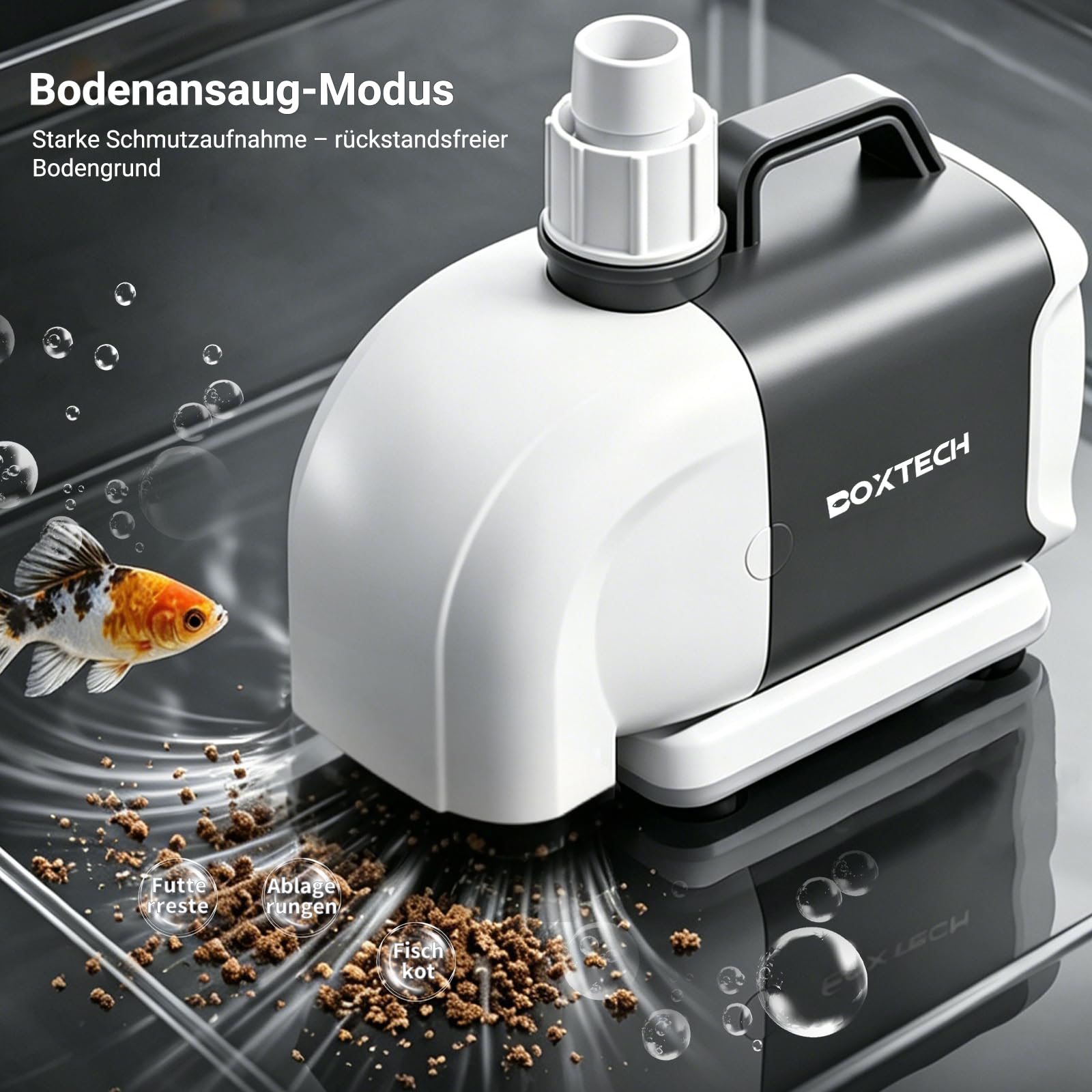 Boxtech Pompa per laghetto da 55 W, 3500 l/h – Pompa per acqua sporca con regolazione del flusso, aspirazione a terra 3 in 1, motore in rame puro, albero in ceramica, per giardino e ruscelli e