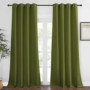 NICETOWN Blackout Curtains 120 inch Length for Sliding Glass Door, Grommet Thermal Insulated Room Darkening Sound Reducing Drapes for Room Divider, 1 Panel, W52 x L120, Olive Green