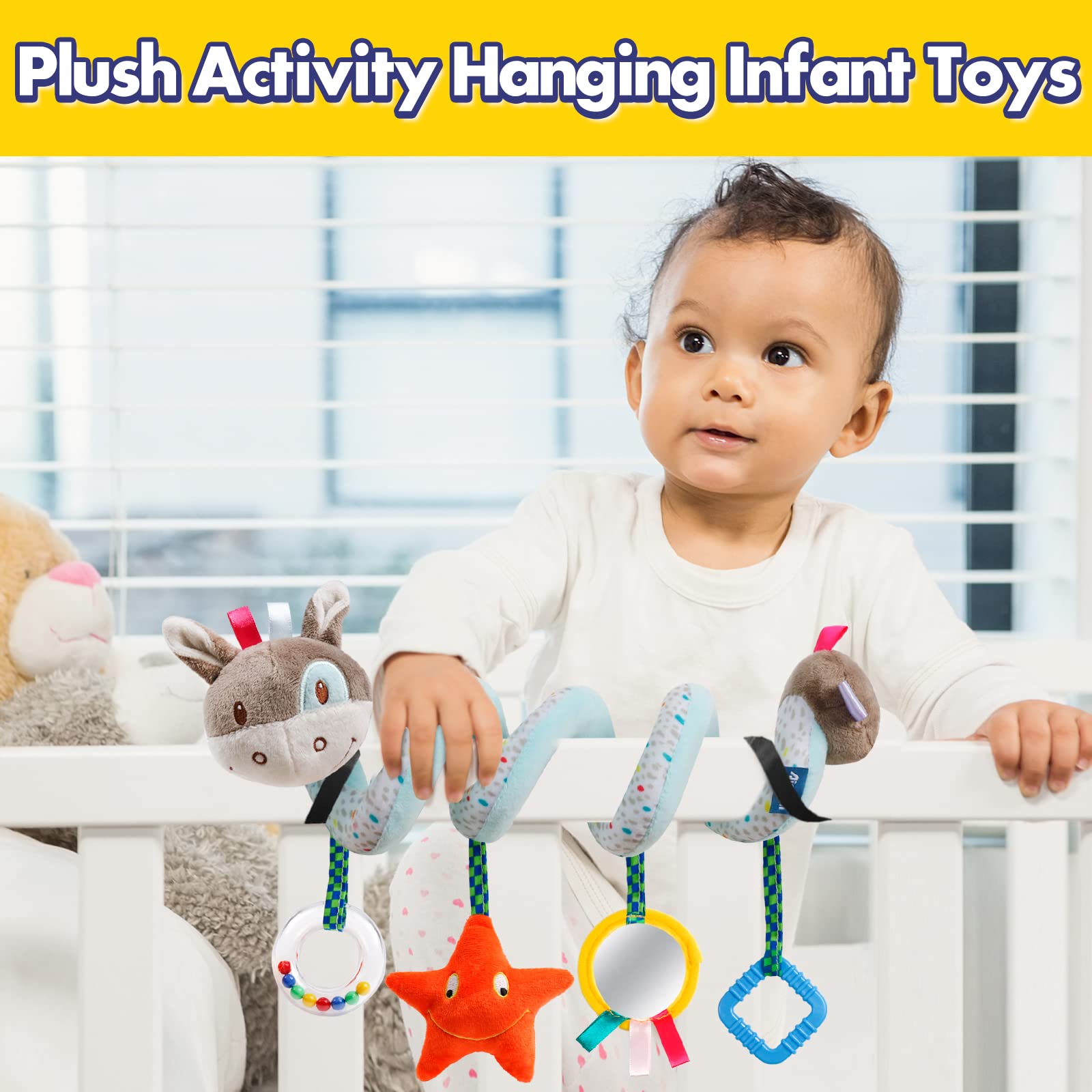 Juguetes de asiento de coche para bebé, juguete de cochecito de actividad para niños y niñas de 0, 3, 6, 9, 10, 12 meses, juguetes de peluche colgantes en espiral, regalos de agradecimiento para baby 6