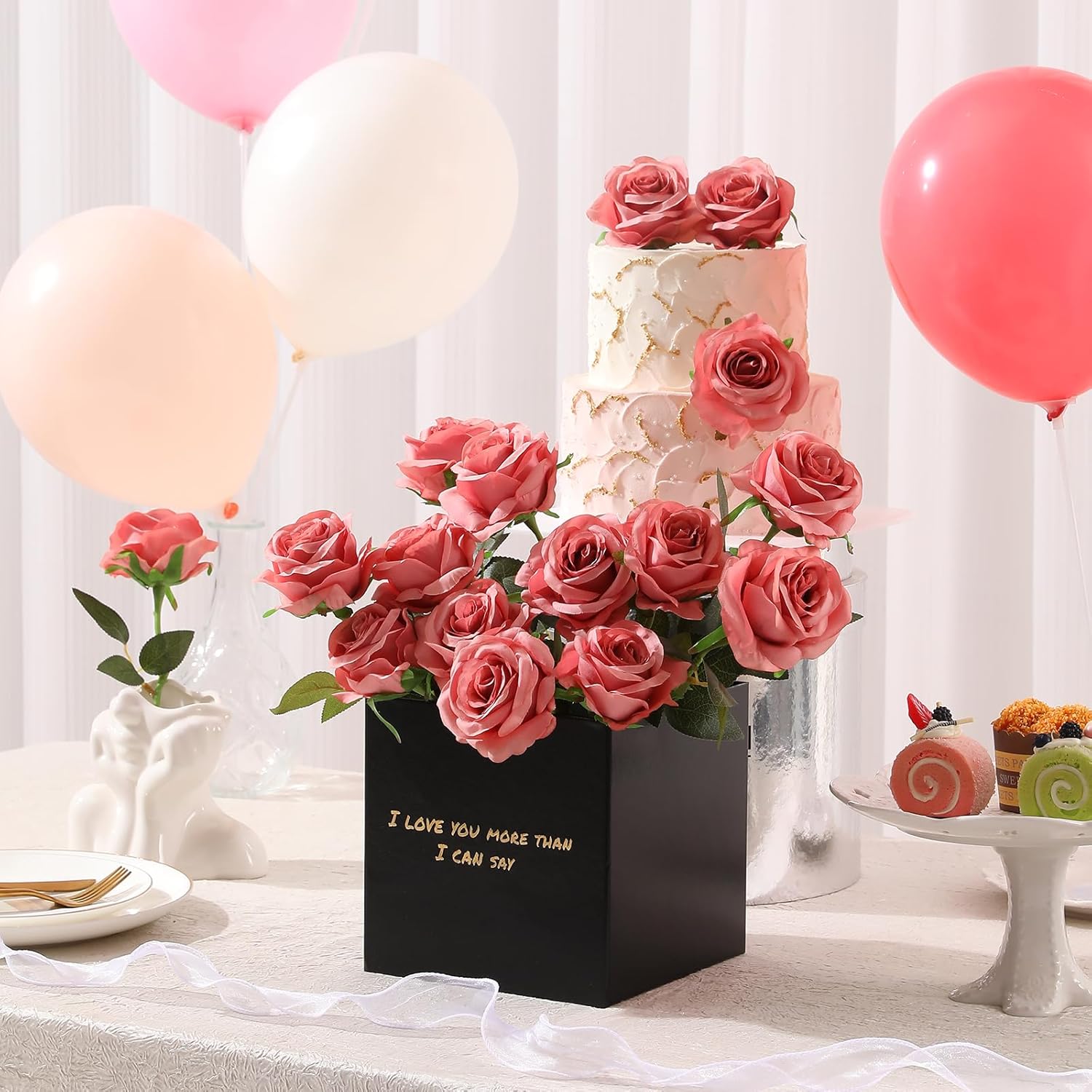 Tifuly Dusty Pink Roses Artificial Flowers -12 Pcs Long Stem Silk Roses, Realistic Fake Roses with Stems for Bridal Bouquets, Home and Office DIY Decor - Image 5