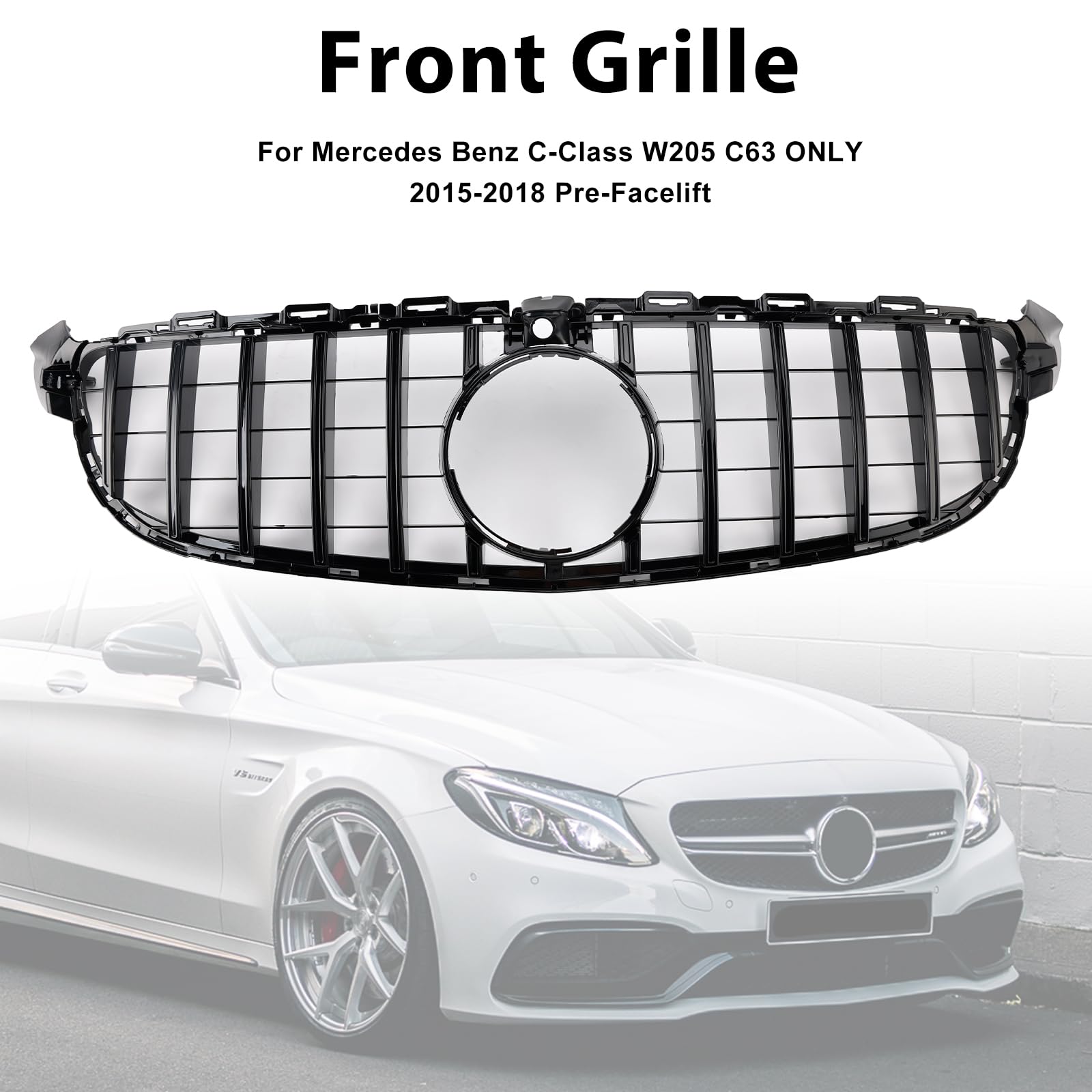 Grille de Pare-Chocs Avant Convient pour Mercedes Benz W205 C63 2015-2018 Pre-Facelift (No Logo)